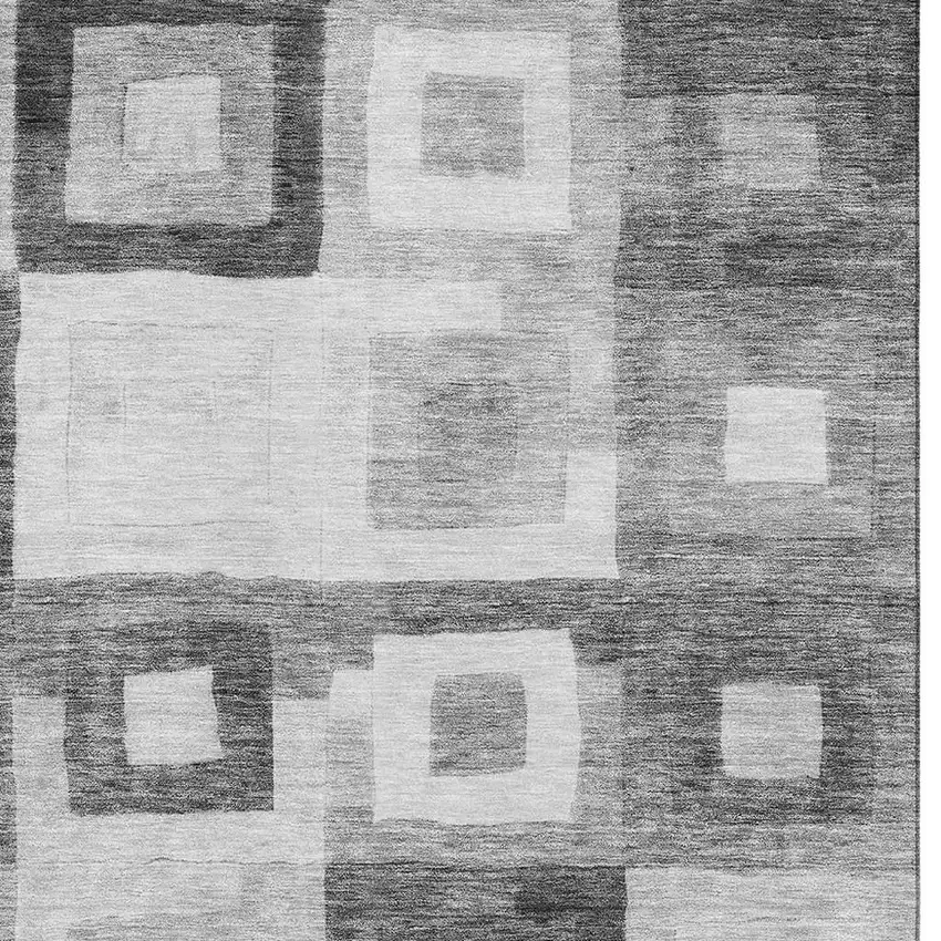 Gray And Silver Geometric Washable Area Rug With UV Protection Photo 2