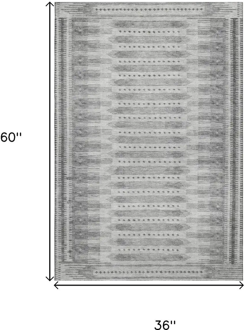 Gray And Silver Geometric Washable Area Rug With UV Protection Photo 8