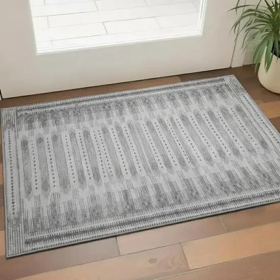 Gray And Silver Geometric Washable Area Rug With UV Protection Photo 2
