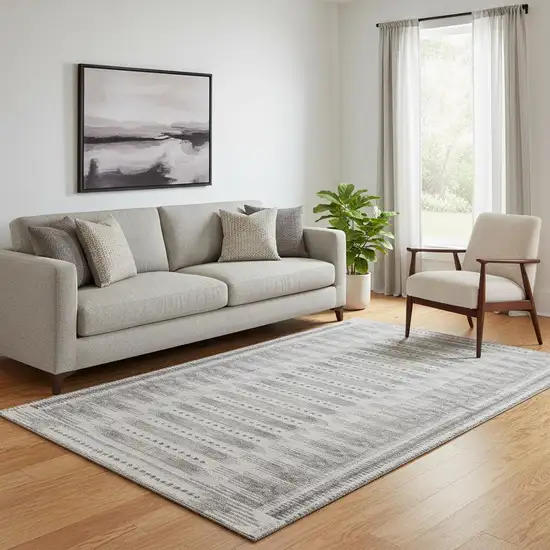 Gray And Silver Geometric Washable Area Rug With UV Protection Photo 2