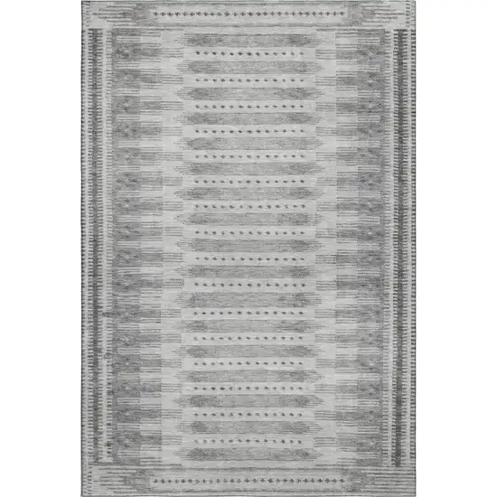 Gray And Silver Geometric Washable Area Rug With UV Protection Photo 1