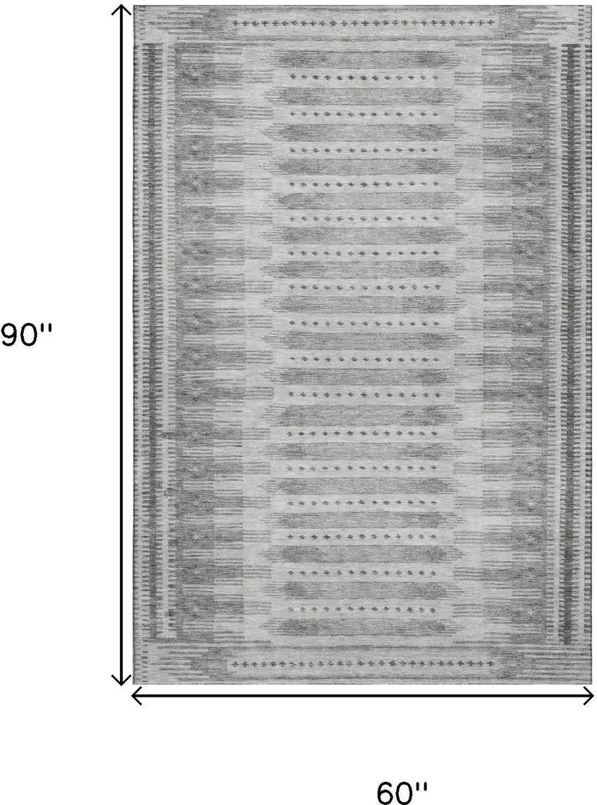 Gray And Silver Geometric Washable Area Rug With UV Protection Photo 9