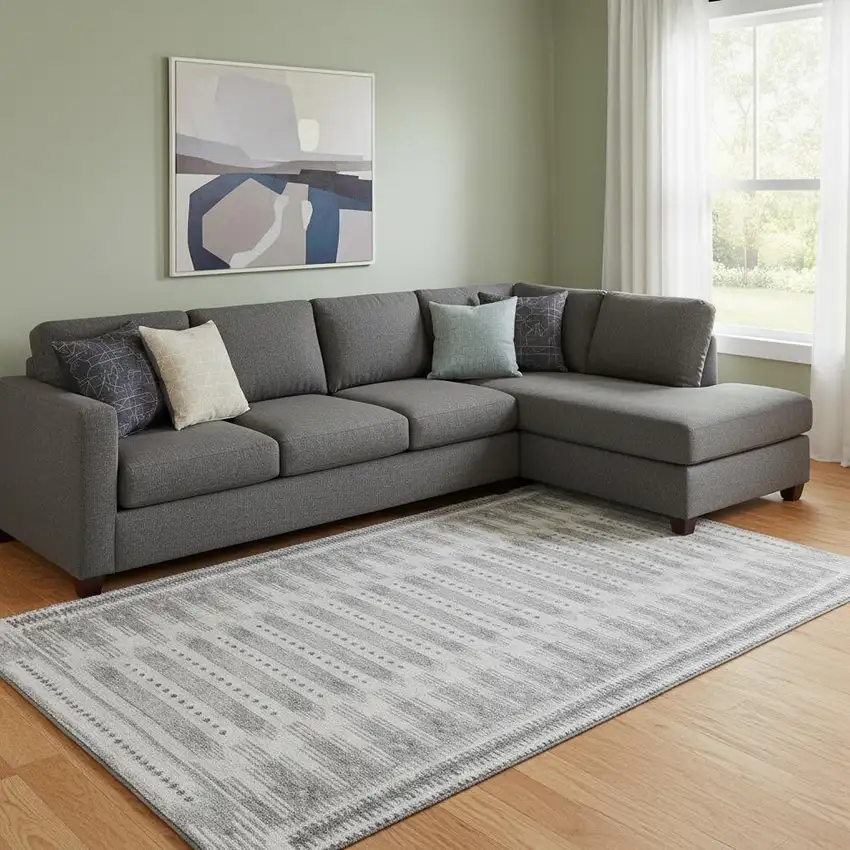 Gray And Silver Geometric Washable Area Rug With UV Protection Photo 2