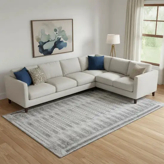 Gray And Silver Geometric Washable Area Rug With UV Protection Photo 2