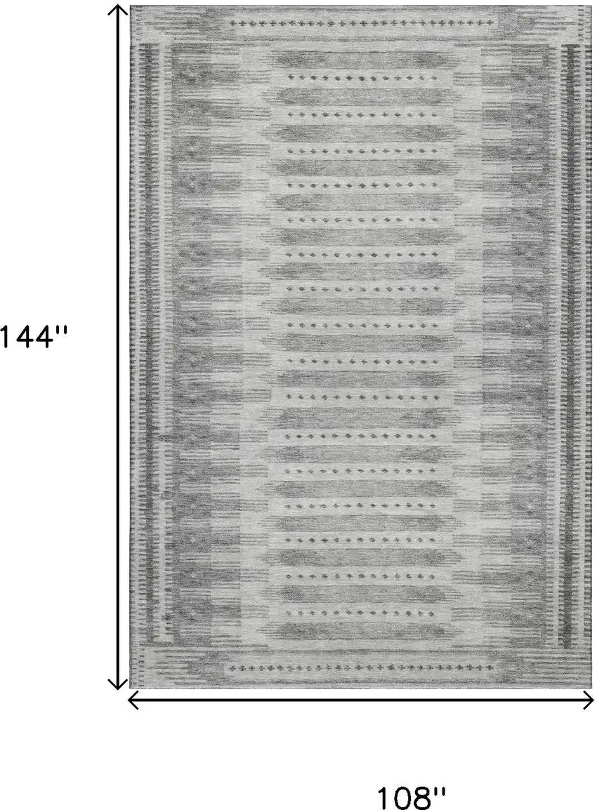 Gray And Silver Geometric Washable Area Rug With UV Protection Photo 9