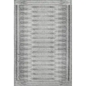 Photo of Gray And Silver Geometric Washable Area Rug With UV Protection