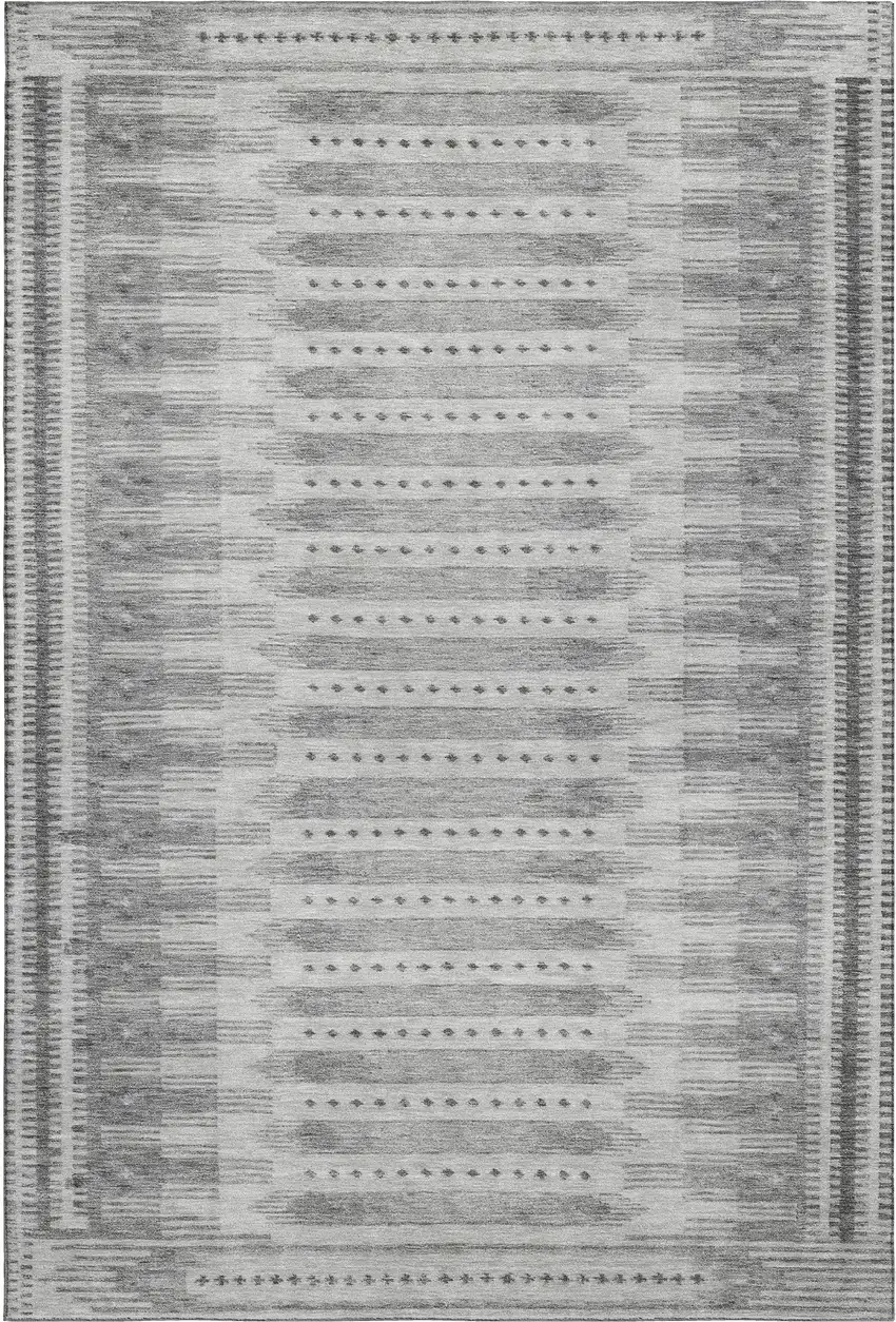 Gray And Silver Geometric Washable Area Rug With UV Protection Photo 1