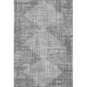 Photo of Gray And Silver Geometric Washable Area Rug With UV Protection