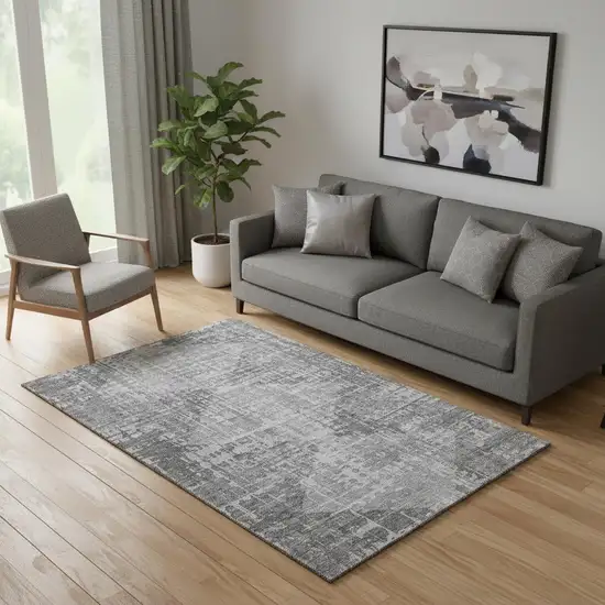 Gray And Silver Geometric Washable Area Rug With UV Protection Photo 2