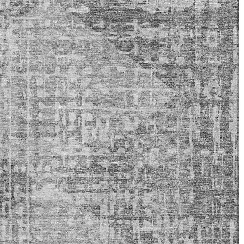 Gray And Silver Geometric Washable Area Rug With UV Protection Photo 3