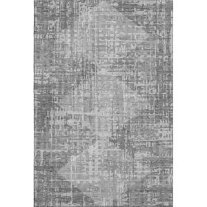 Photo of Gray And Silver Geometric Washable Area Rug With UV Protection
