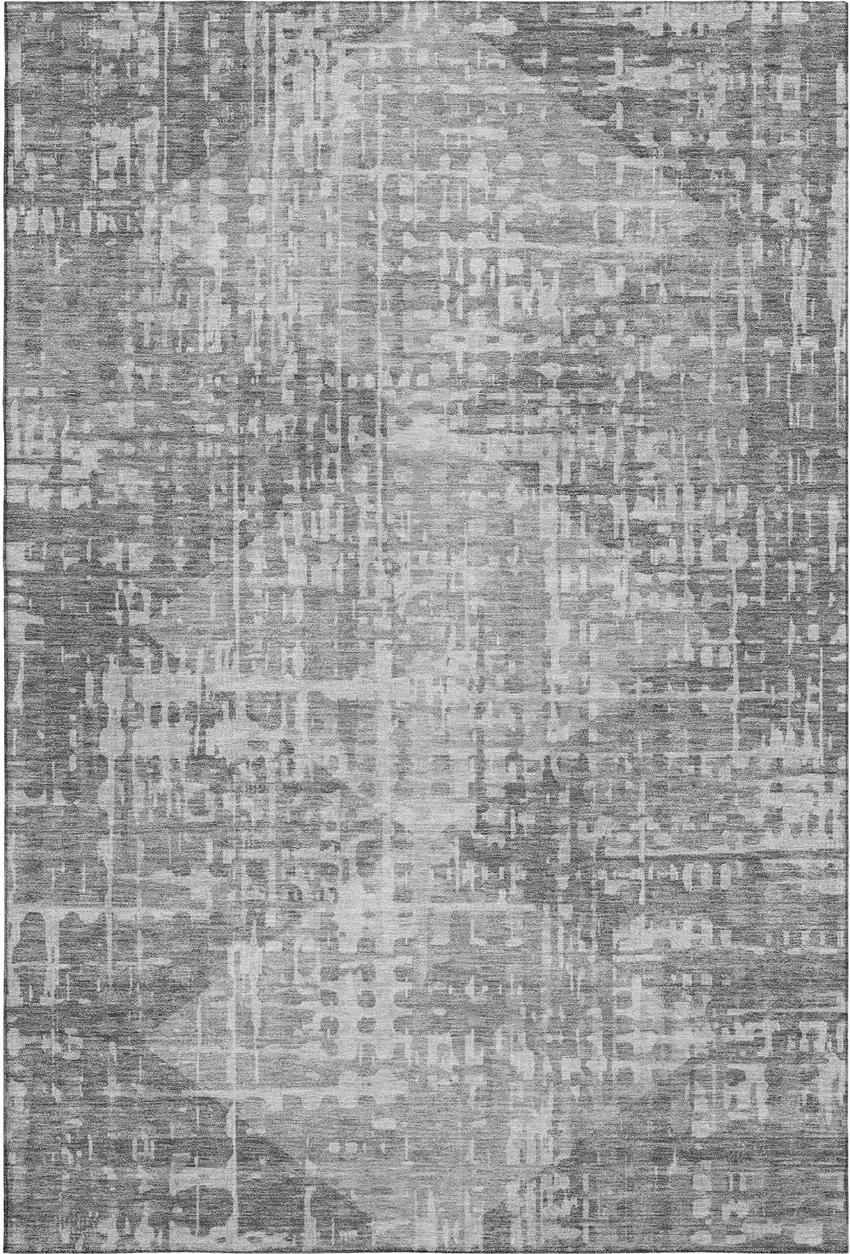 Gray And Silver Geometric Washable Area Rug With UV Protection Photo 1