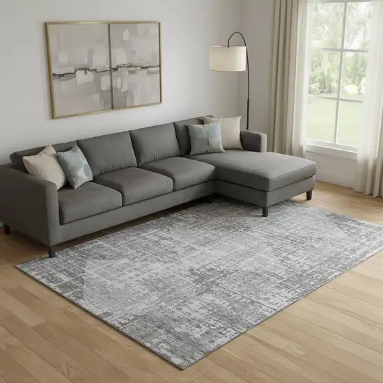 Gray And Silver Geometric Washable Area Rug With UV Protection Photo 2