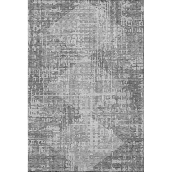 Gray And Silver Geometric Washable Area Rug With UV Protection Photo 4