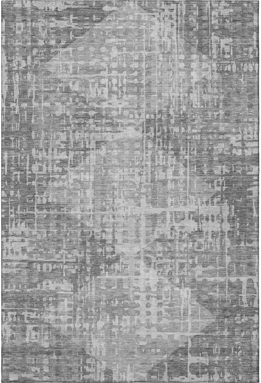 Gray And Silver Geometric Washable Area Rug With UV Protection Photo 4