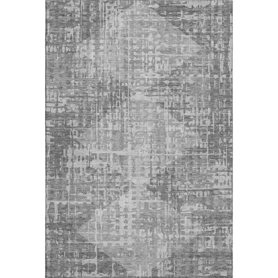 Gray And Silver Geometric Washable Area Rug With UV Protection Photo 1