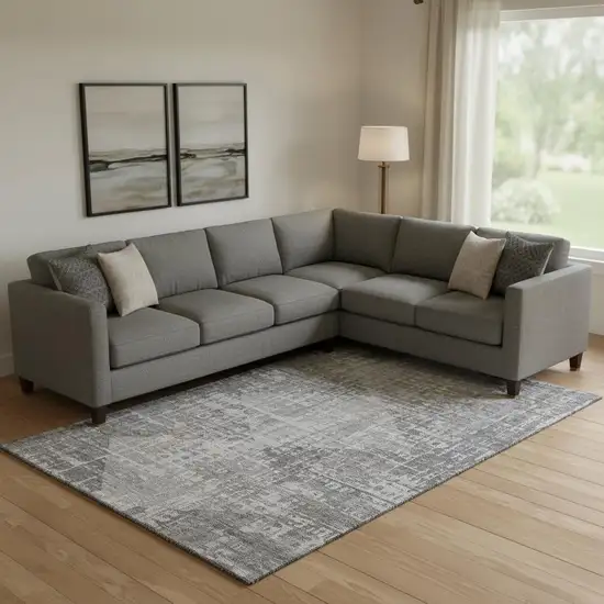 Gray And Silver Geometric Washable Area Rug With UV Protection Photo 2