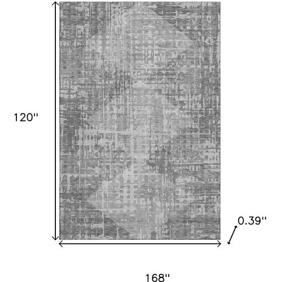 Gray And Silver Geometric Washable Area Rug With UV Protection Photo 9