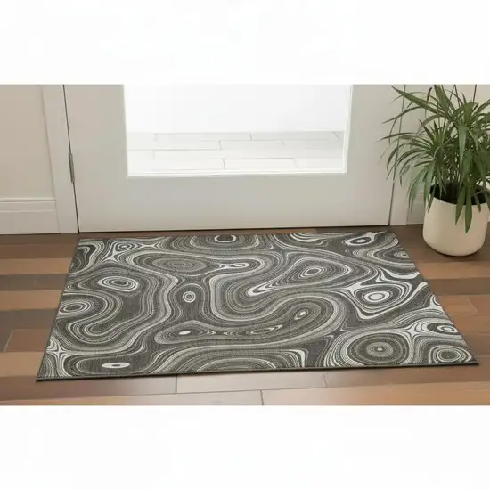 Gray And Silver Geometric Washable Area Rug With UV Protection Photo 2