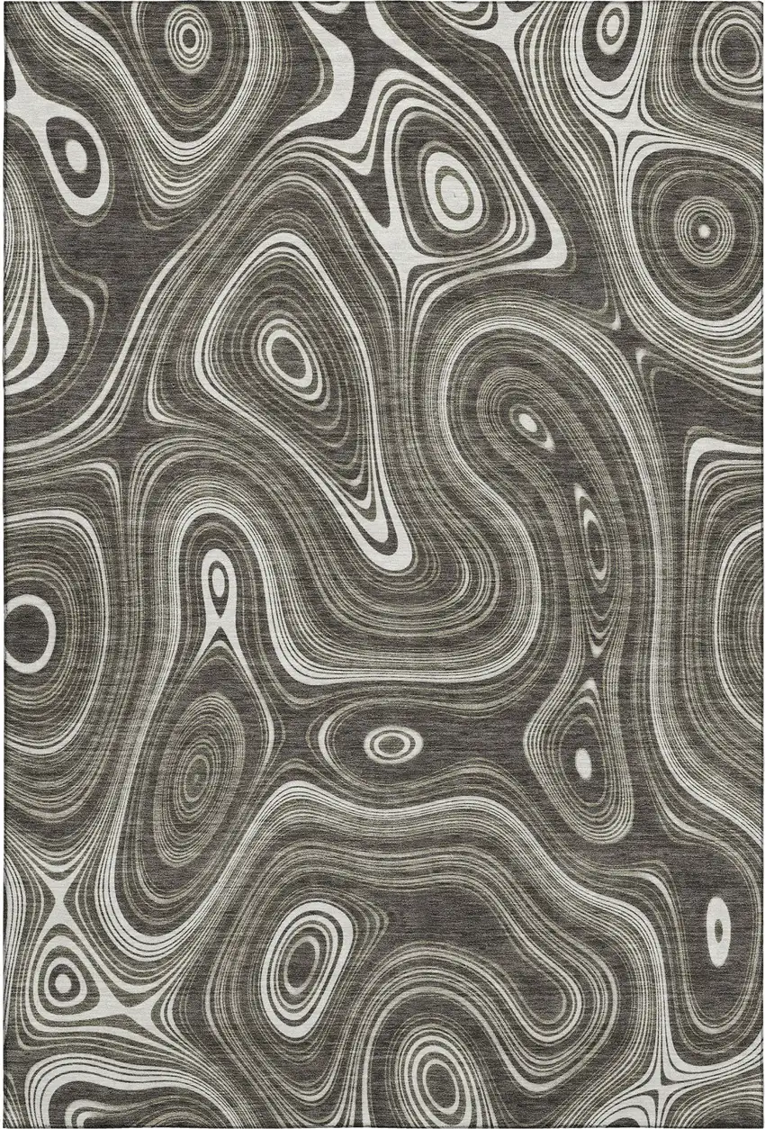 Gray And Silver Geometric Washable Area Rug With UV Protection Photo 1