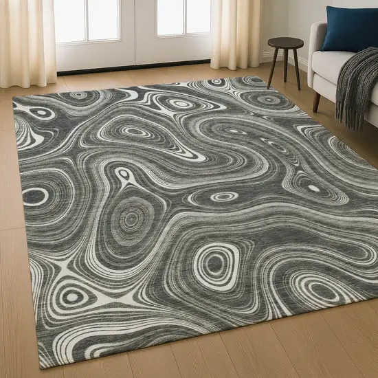 Gray And Silver Geometric Washable Area Rug With UV Protection Photo 5