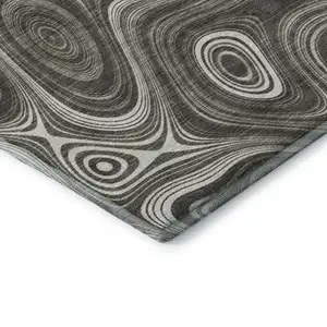 Photo of Gray And Silver Geometric Washable Area Rug With UV Protection