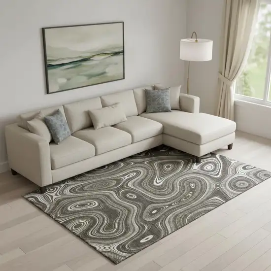 Gray And Silver Geometric Washable Area Rug With UV Protection Photo 2