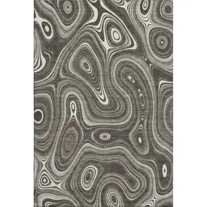 Photo of Gray And Silver Geometric Washable Area Rug With UV Protection