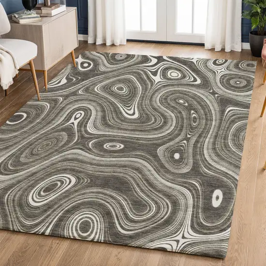 Gray And Silver Geometric Washable Area Rug With UV Protection Photo 6