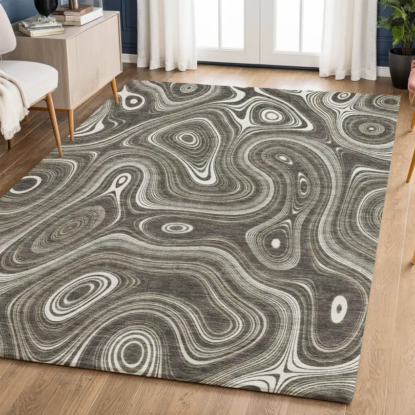 Gray And Silver Geometric Washable Area Rug With UV Protection Photo 6