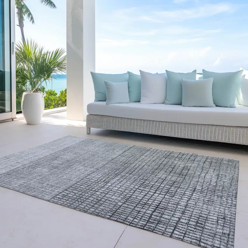 Gray And Silver Geometric Washable Indoor Outdoor Area Rug Photo 5