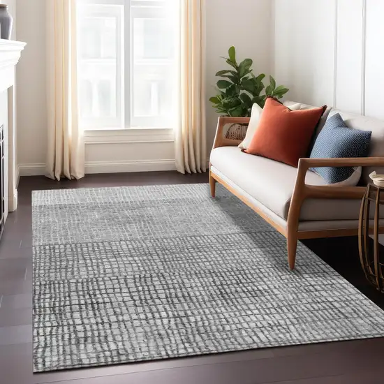 Gray And Silver Geometric Washable Indoor Outdoor Area Rug Photo 7