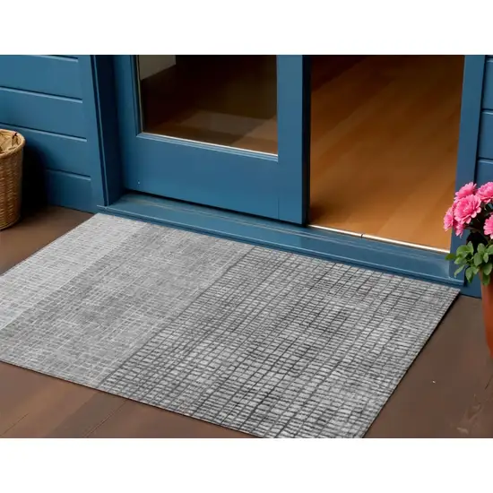 Gray And Silver Geometric Washable Indoor Outdoor Area Rug Photo 2