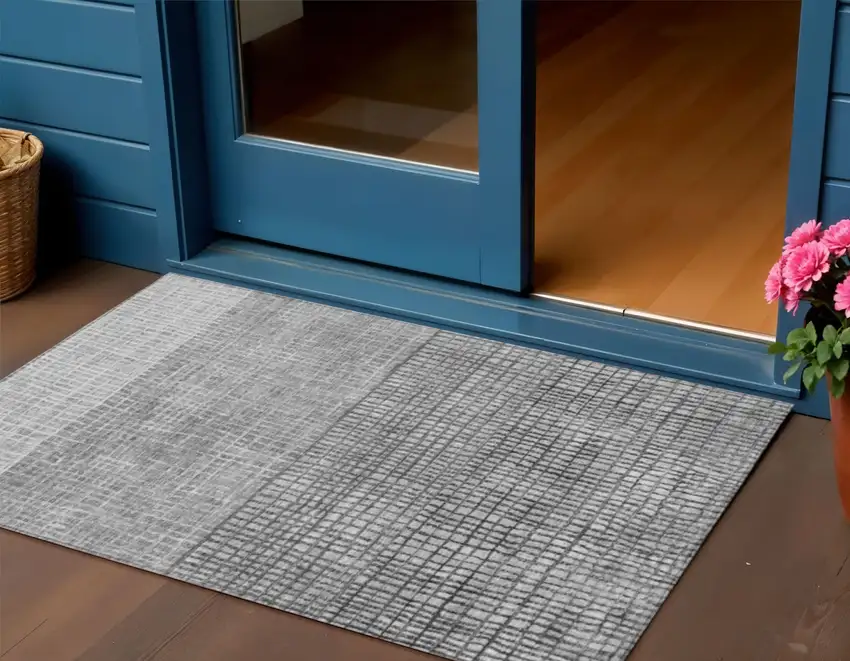 Gray And Silver Geometric Washable Indoor Outdoor Area Rug Photo 2