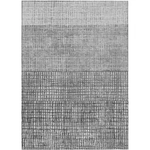 Photo of Gray And Silver Geometric Washable Indoor Outdoor Area Rug