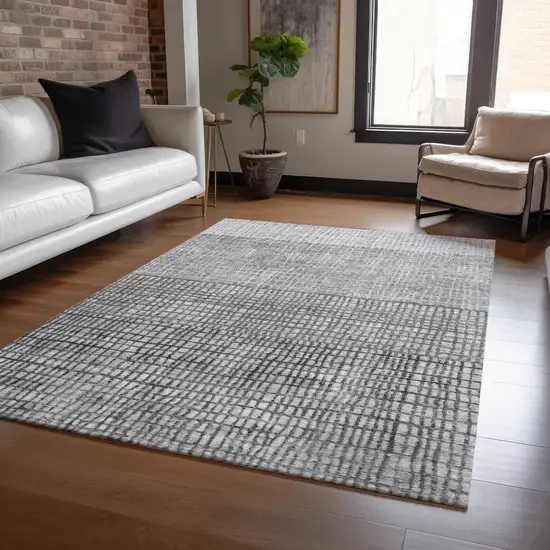 Gray And Silver Geometric Washable Indoor Outdoor Area Rug Photo 6