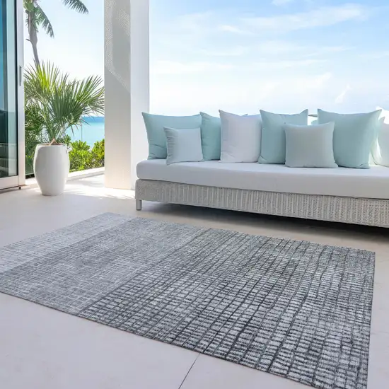 Gray And Silver Geometric Washable Indoor Outdoor Area Rug Photo 5