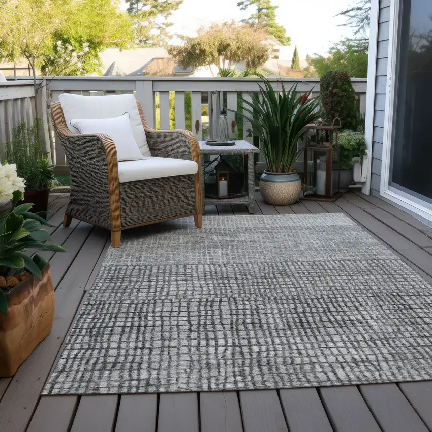 Gray And Silver Geometric Washable Indoor Outdoor Area Rug Photo 8