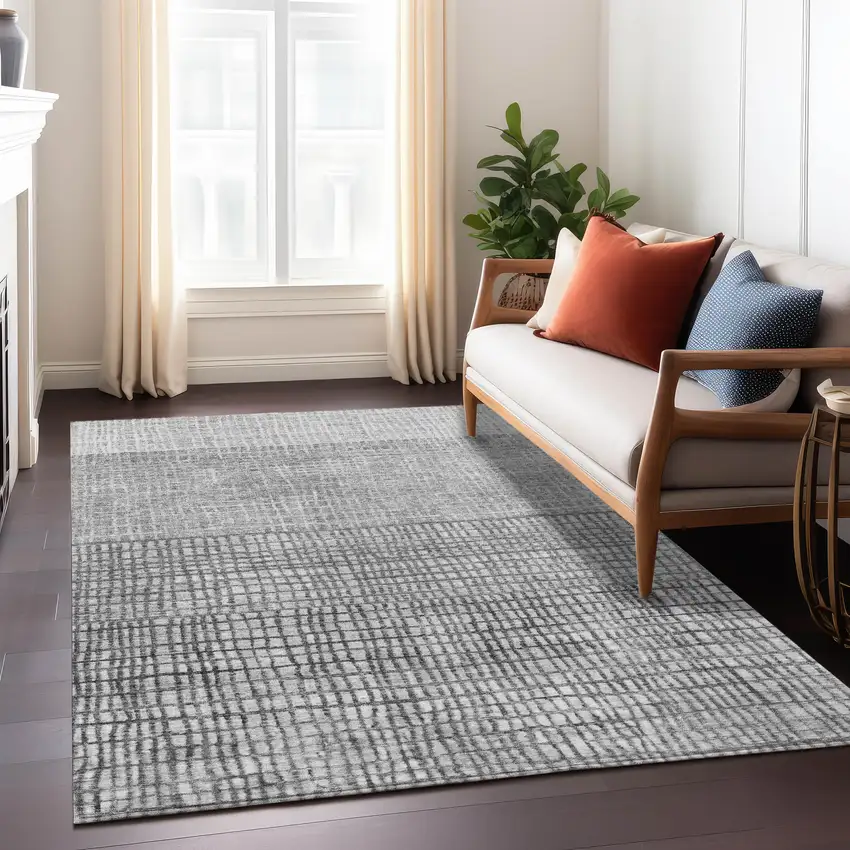 Gray And Silver Geometric Washable Indoor Outdoor Area Rug Photo 7