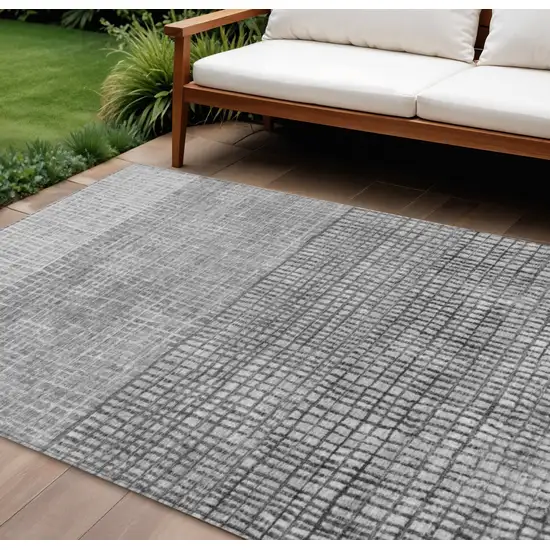 Gray And Silver Geometric Washable Indoor Outdoor Area Rug Photo 2