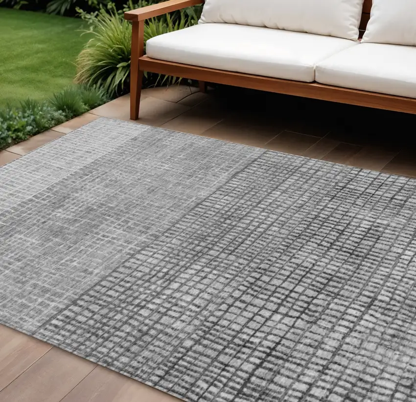 Gray And Silver Geometric Washable Indoor Outdoor Area Rug Photo 2