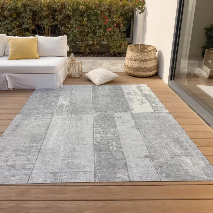 Gray And Silver Geometric Washable Indoor Outdoor Area Rug Photo 8