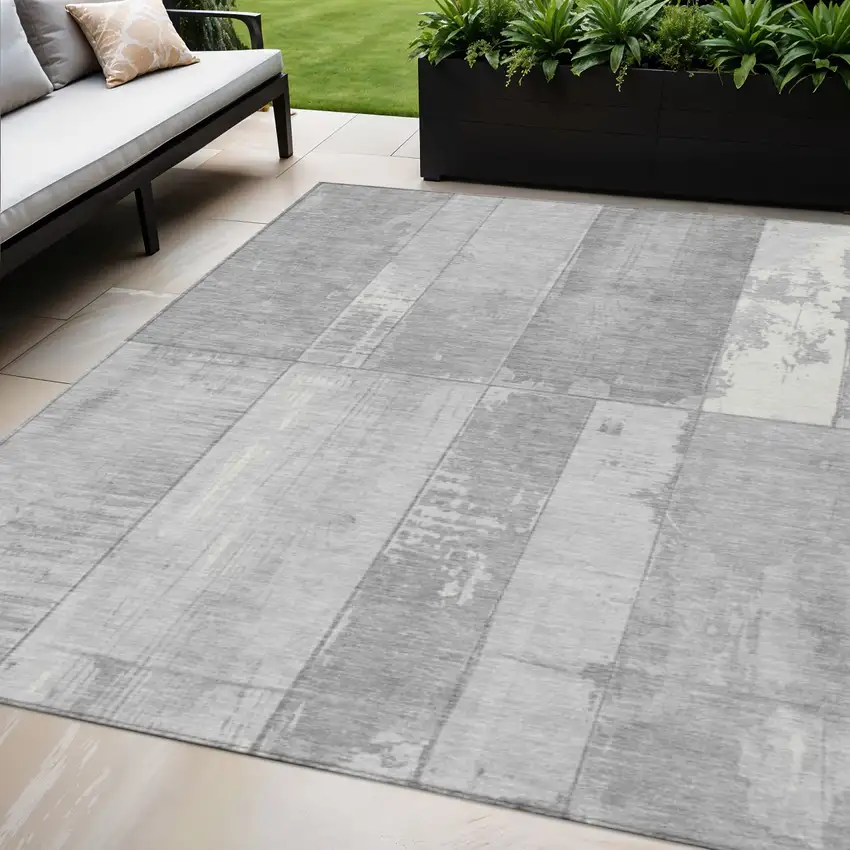 Gray And Silver Geometric Washable Indoor Outdoor Area Rug Photo 2