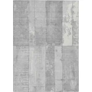 Photo of Gray And Silver Geometric Washable Indoor Outdoor Area Rug