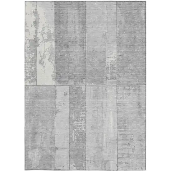 Gray And Silver Geometric Washable Indoor Outdoor Area Rug Photo 3