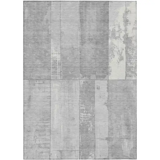 Gray And Silver Geometric Washable Indoor Outdoor Area Rug Photo 1