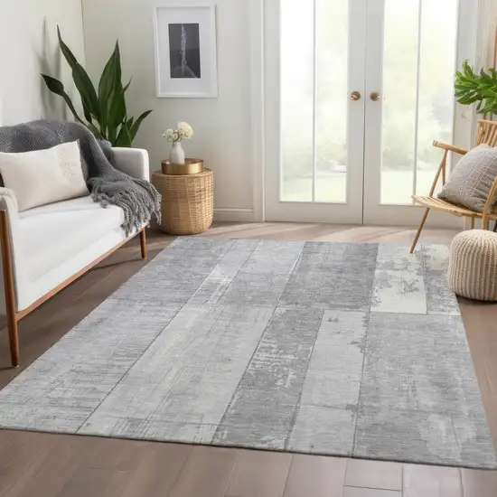 Gray And Silver Geometric Washable Indoor Outdoor Area Rug Photo 7