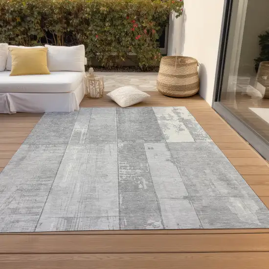 Gray And Silver Geometric Washable Indoor Outdoor Area Rug Photo 8