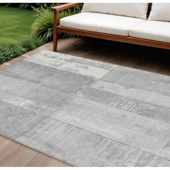 Gray And Silver Geometric Washable Indoor Outdoor Area Rug Photo 2