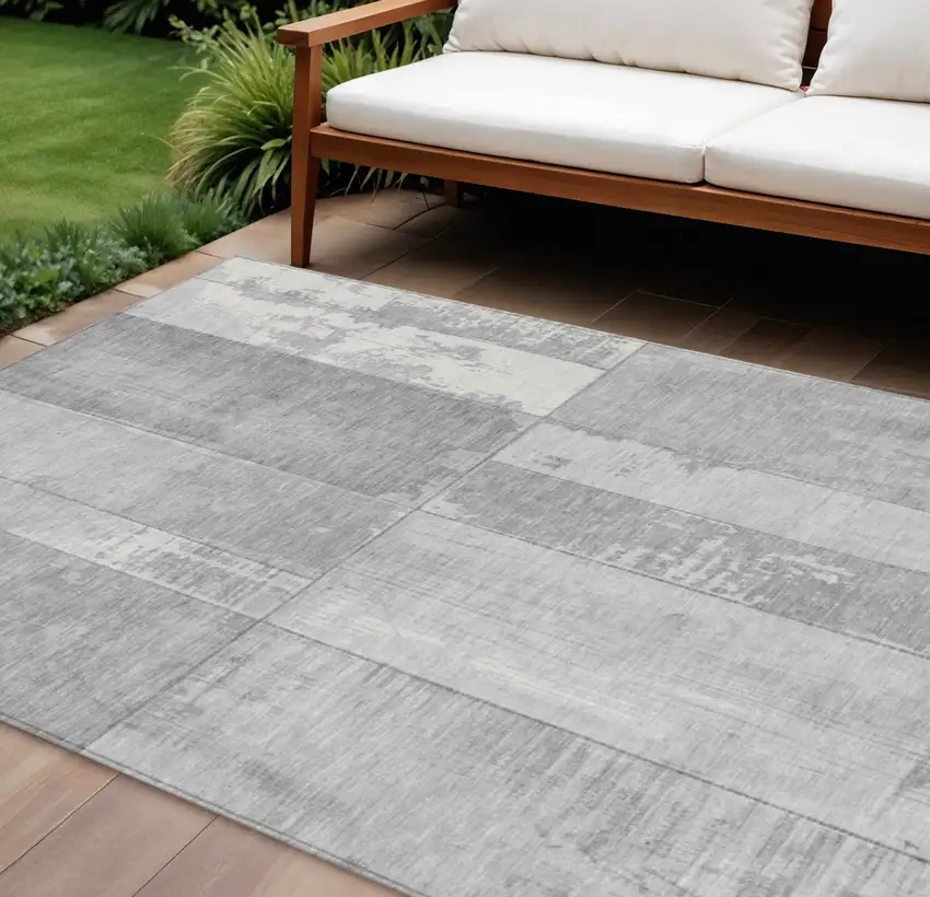 Gray And Silver Geometric Washable Indoor Outdoor Area Rug Photo 2